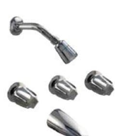 Three Handle Tub/Shower Faucet, 11" Center