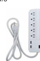 Power Strips - Grounded Switch Circuit Breaker - 8 Outlet w/ Surge Protector